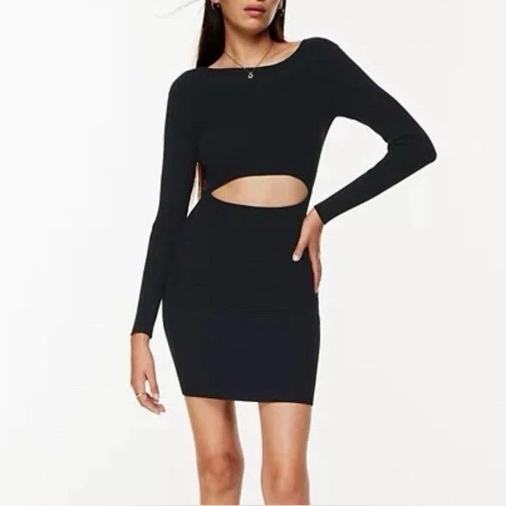 Aritzia Wilfred Free Cut-Out Ribbed Knit Longsleeve Mini Dress
